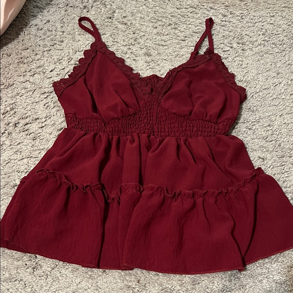 SHEIN Burgundy Lace Trim Tank Top